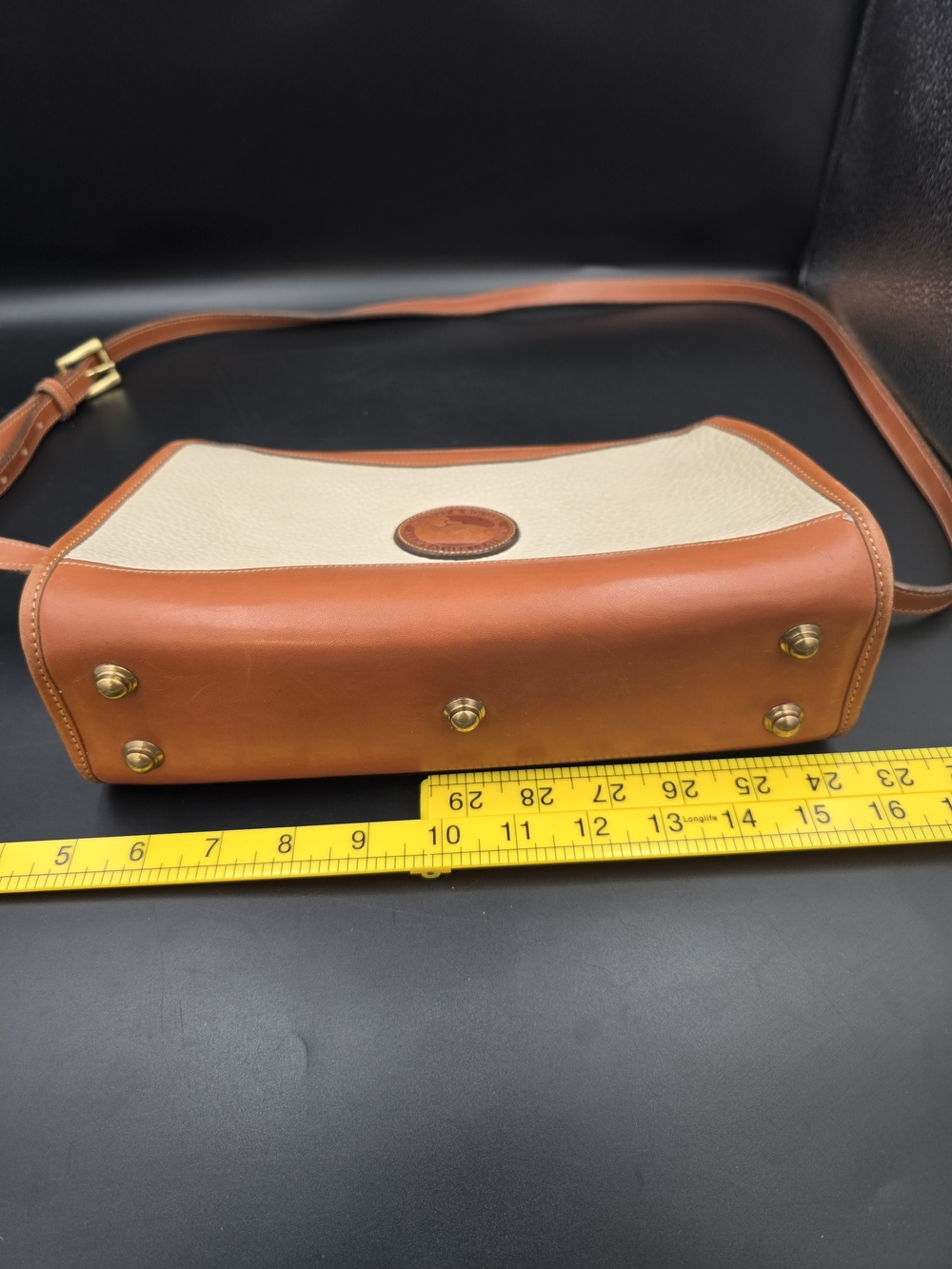 Dooney & Bourke Tan and Cream Pebbled Leather Crossbody Bag - Picture 10 of 12